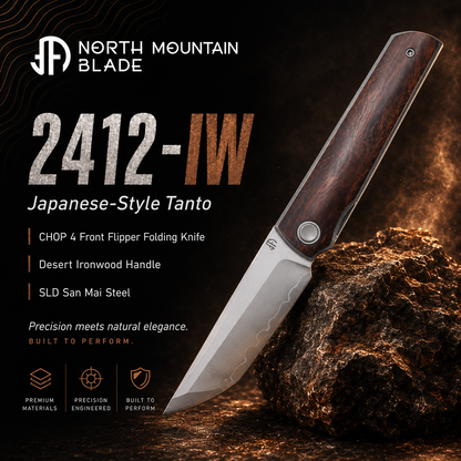 CHOPAO 2412-IW CHOP 4 Front Flipper Folding Knife, Desert Ironwood Handle