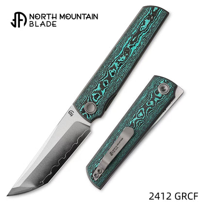 2412-GRCF CHOP 4 Front Flipper Folding Knife, Ceramic Carbon Fiber Handle, SLD San Mai Steel, Japanese-Style Tanto