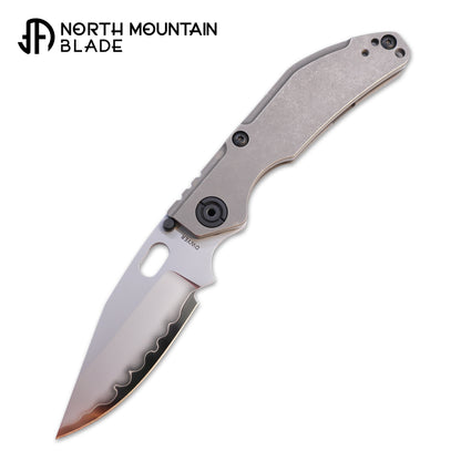 BBNM 2521-Ti Bowie Duane Dwyer BBNM Frame Lock Folding Knife 3.62" SLD Satin/Hamon Bowie Blade, Gray Titanium Handles - BBNM TI BOWIE