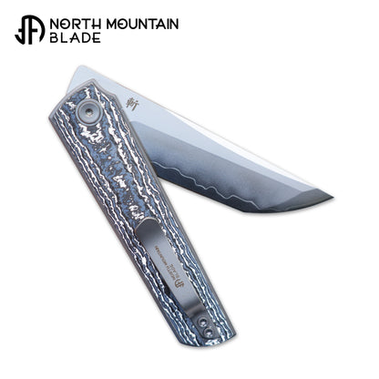 2412-WHCF CHOP 4 Front Flipper Folding Knife, Ceramic Carbon Fiber Handle, SLD San Mai Steel, Japanese-Style