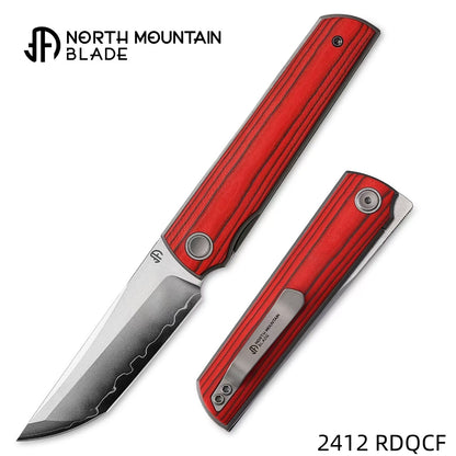 2412-RDQCF CHOP 4 Front Flipper Folding Knife, Quartz Carbon Fiber, SLD San Mai Steel, Japanese-Style Tanto