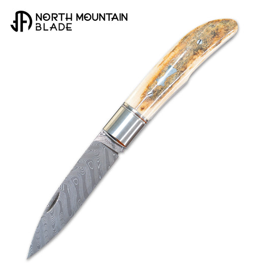 2 Swift Mammoth Tusk Fancy Legal Steel Frame Damascus Steel No Lock Handmade Pocket Knife