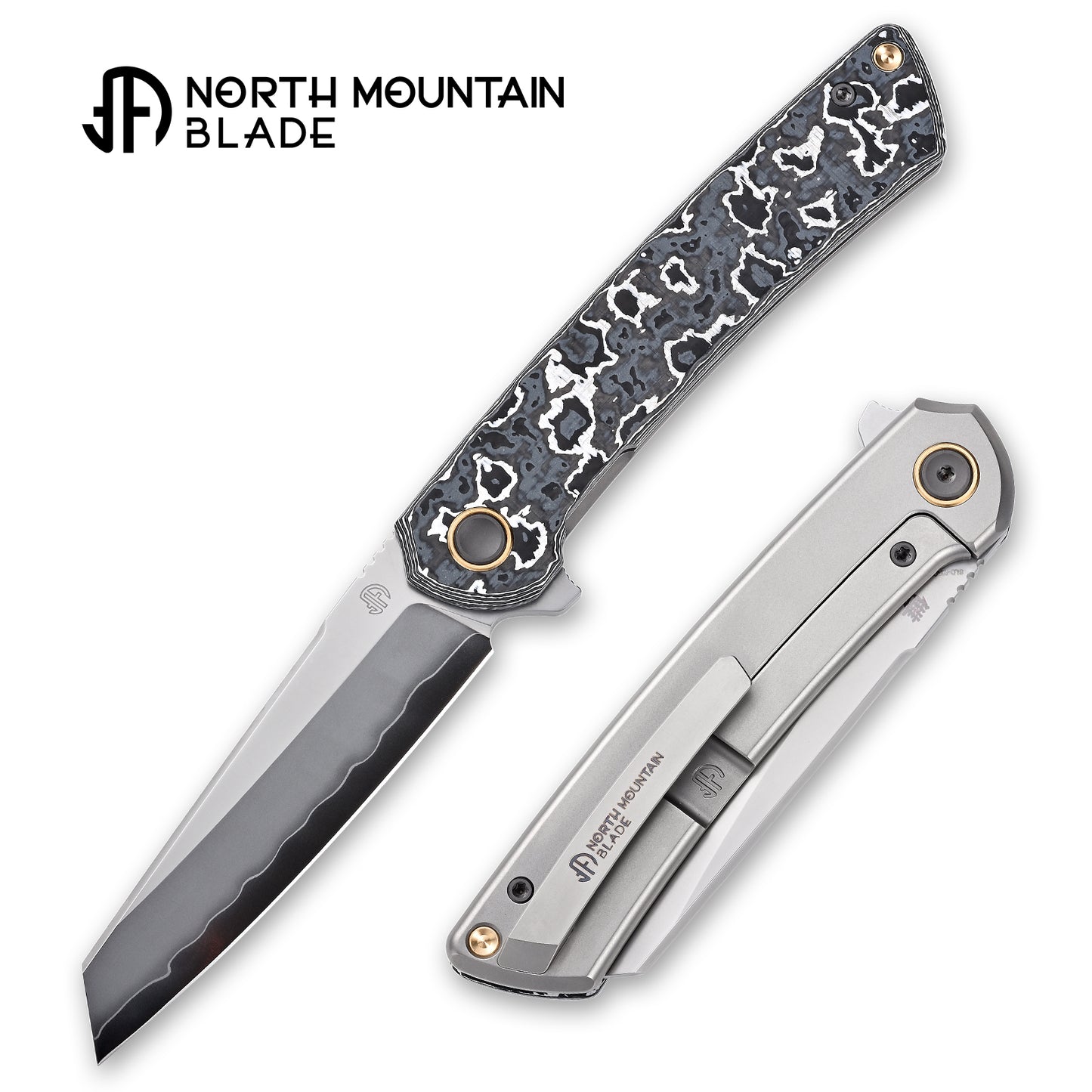 【Echo】2506-WHCF Sheepsfoot Blade White Ceramic Carbon Fiber Ti Handle&Clip Smooth Flippers