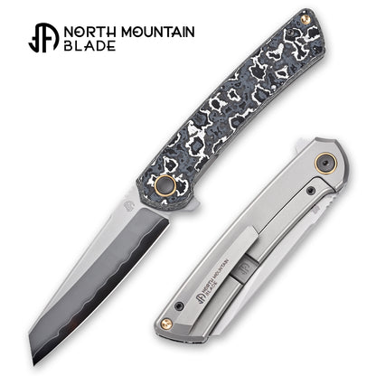 【Echo】2506-WHCF Sheepsfoot Blade White Ceramic Carbon Fiber Ti Handle&Clip Smooth Flippers