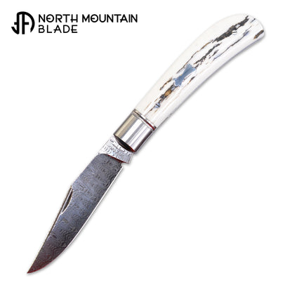 3 Lanny custom handmade Damascus mammoth tusk legal non-locking pocket knife