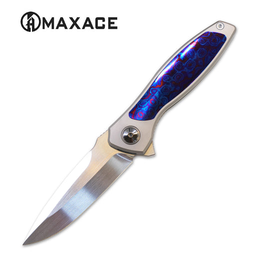 Maxace Perseus Folding Knife Grey Titanium Handle Timascus Inlay Magnacut Steel Blade