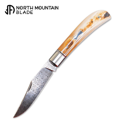 14 Lanny custom handmade Damascus mammoth tusk legal non-locking pocket knife
