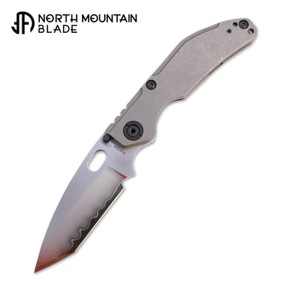 BBNM 2522-Ti Tanto Duane Dwyer Frame Lock Folding Knife 3.62" SLD Satin/Hamon Tanto Blade, Gray Titanium Handles - BBNM TI TANTO