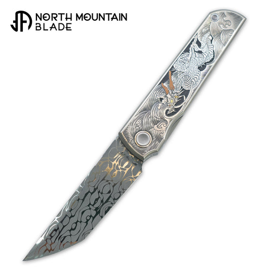 【Chop Classic】Titanium handle with dragon carving Vegas forged Damascus mirror