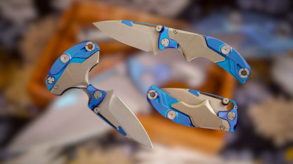 Multifunctional transforming folding knife, titanium , M390 steel.