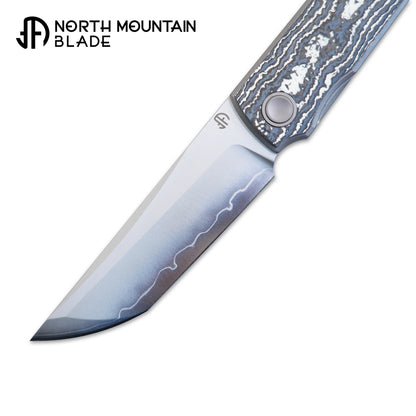 2412-WHCF CHOP 4 Front Flipper Folding Knife, Ceramic Carbon Fiber Handle, SLD San Mai Steel, Japanese-Style