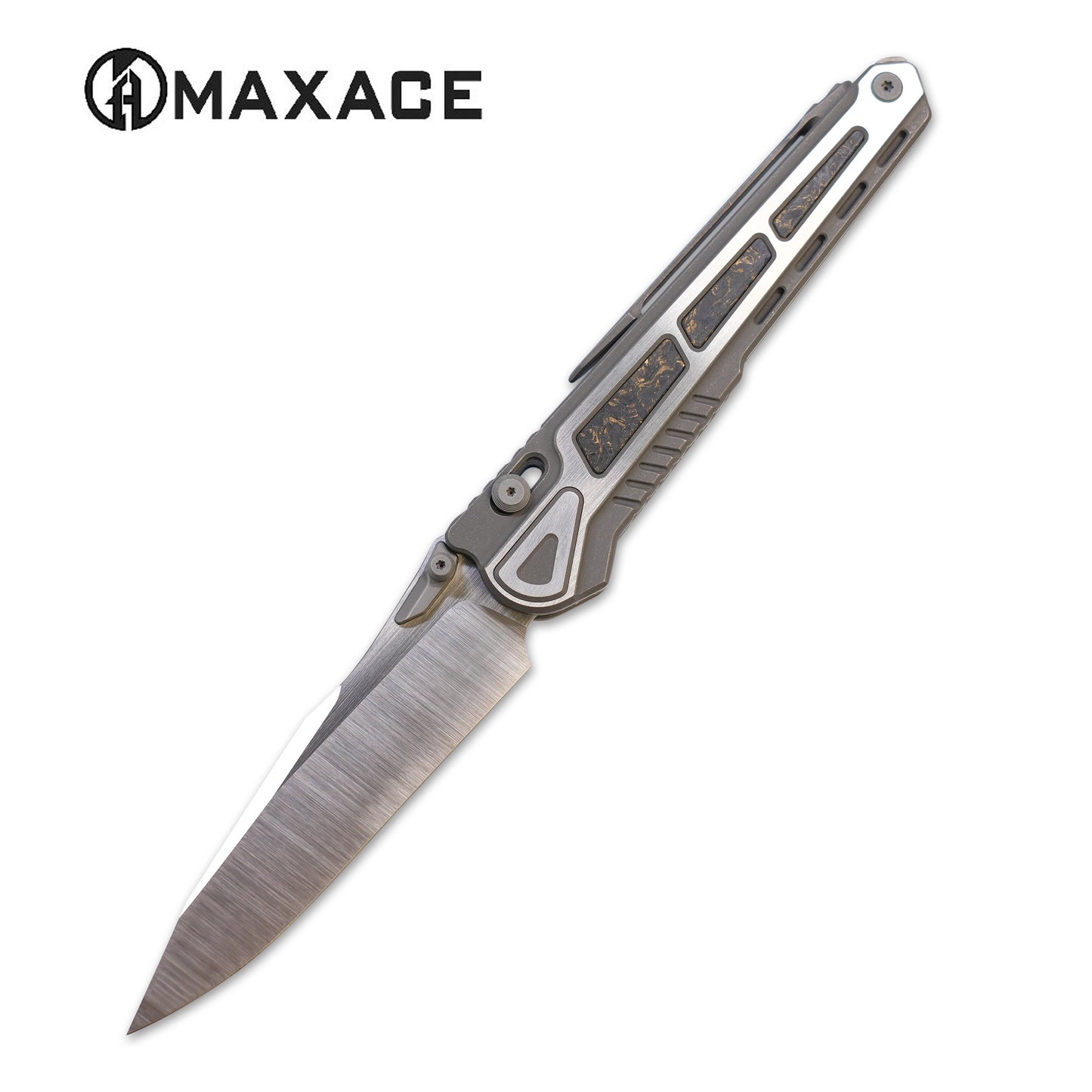 MAXACE knife heron Titanium handle with carbon fiber inlay