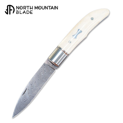 8 Swift Mammoth Tusk Fancy Legal Steel Frame Damascus Steel No Lock Handmade Pocket Knife