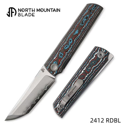 2412-RDBL CHOP 4 Front Flipper Folding Knife, Ceramic Carbon Fiber Handle, SLD San Mai Steel, Japanese-Style Tanto