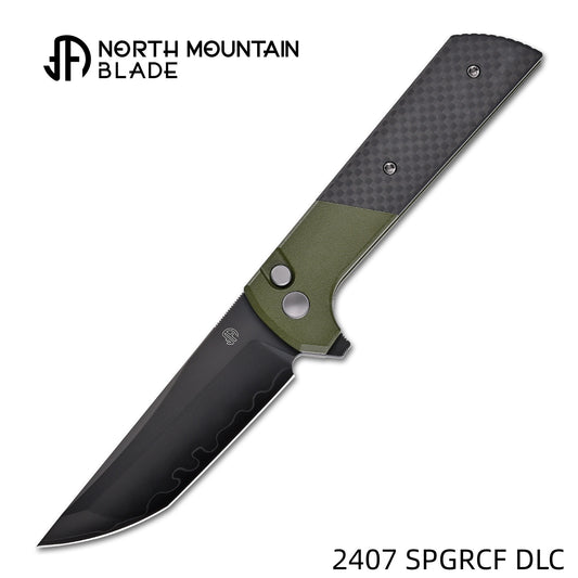 2407-SPGRCF-DLC Matte painted green aluminum alloy handle  Carbon Fiber