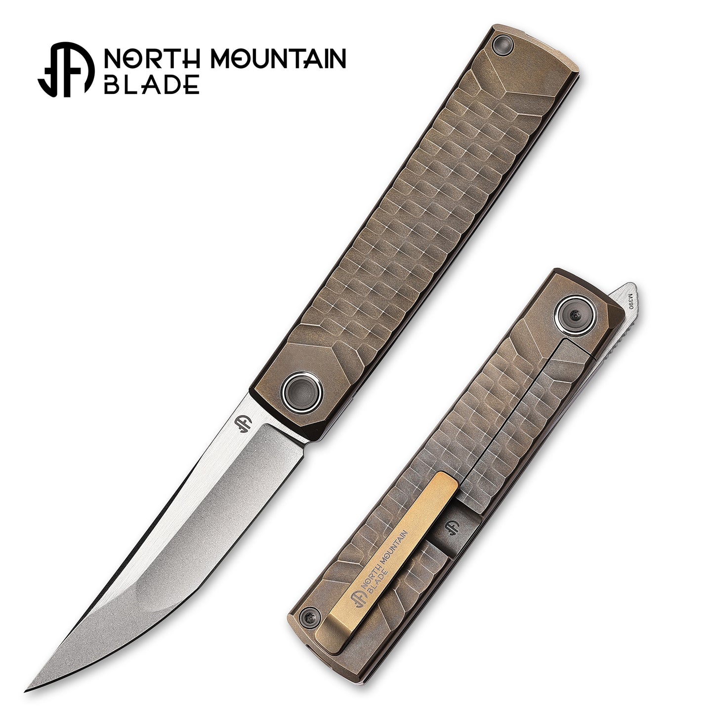 NEW 劍 KAIKEN Bronze Diamond Cut M390 Blade Titanium handle Titanium back clip Tanto