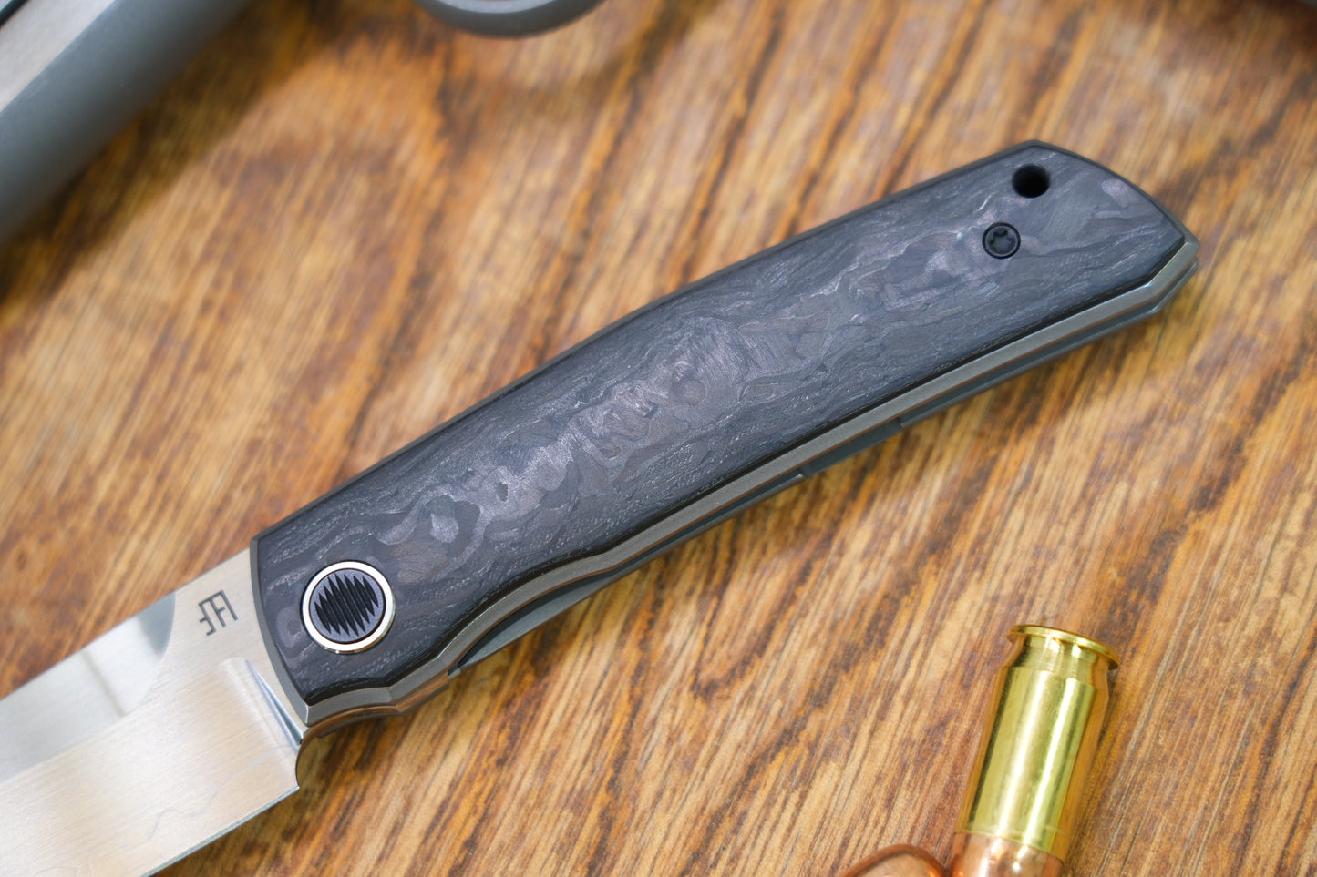 North Mountain Blade 【Guardian】Front Opening Tactical Folding Knife Handcrafted Satin Finish Marble Carbon Fiber