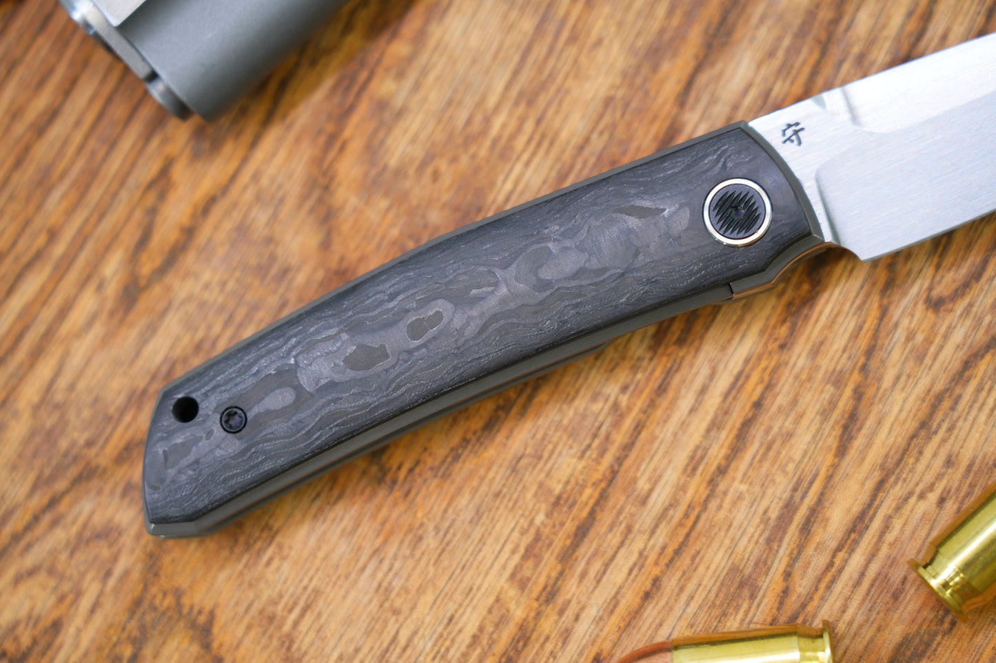 North Mountain Blade 【Guardian】Front Opening Tactical Folding Knife Handcrafted Satin Finish Marble Carbon Fiber