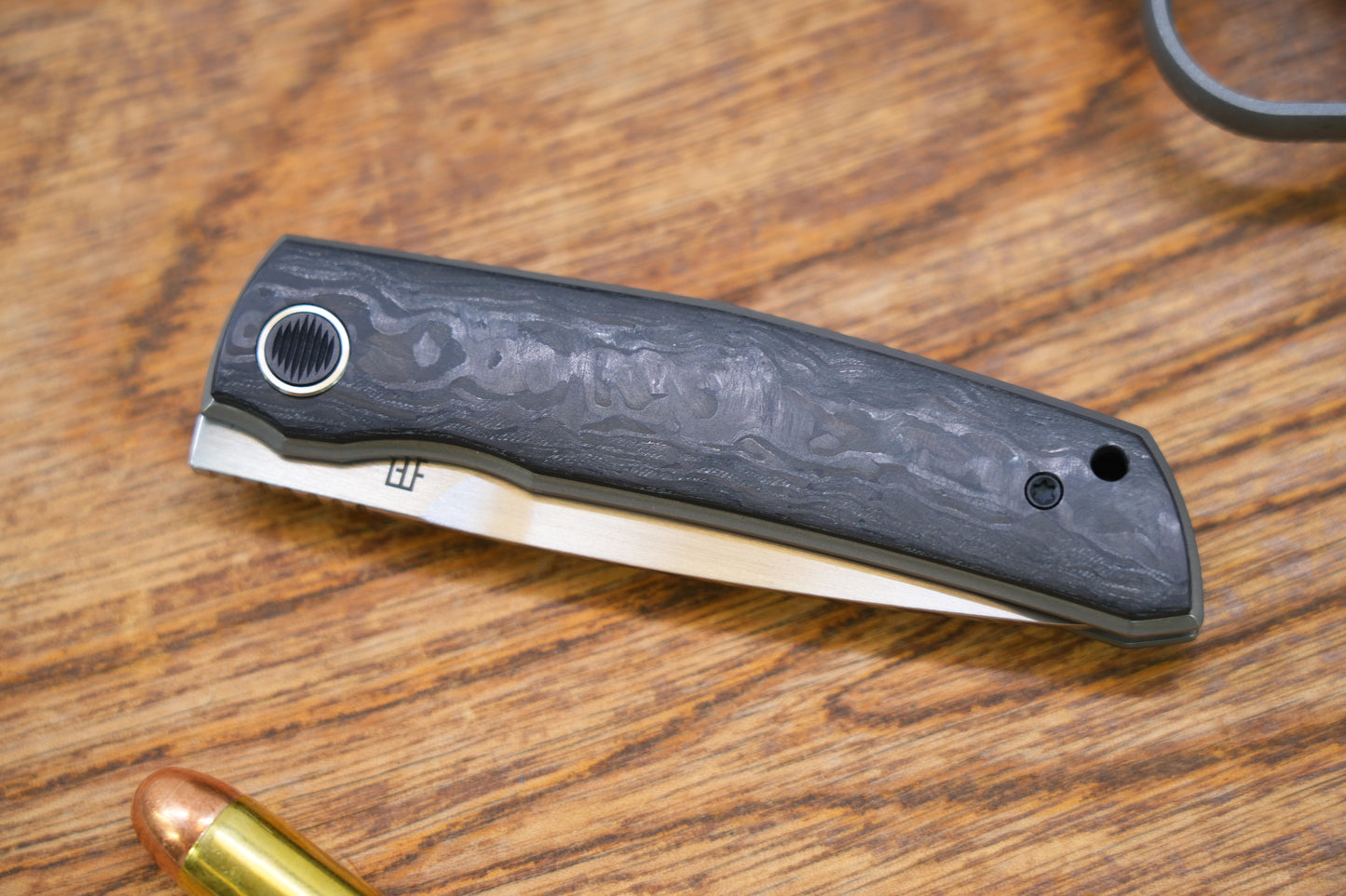 North Mountain Blade 【Guardian】Front Opening Tactical Folding Knife Handcrafted Satin Finish Marble Carbon Fiber