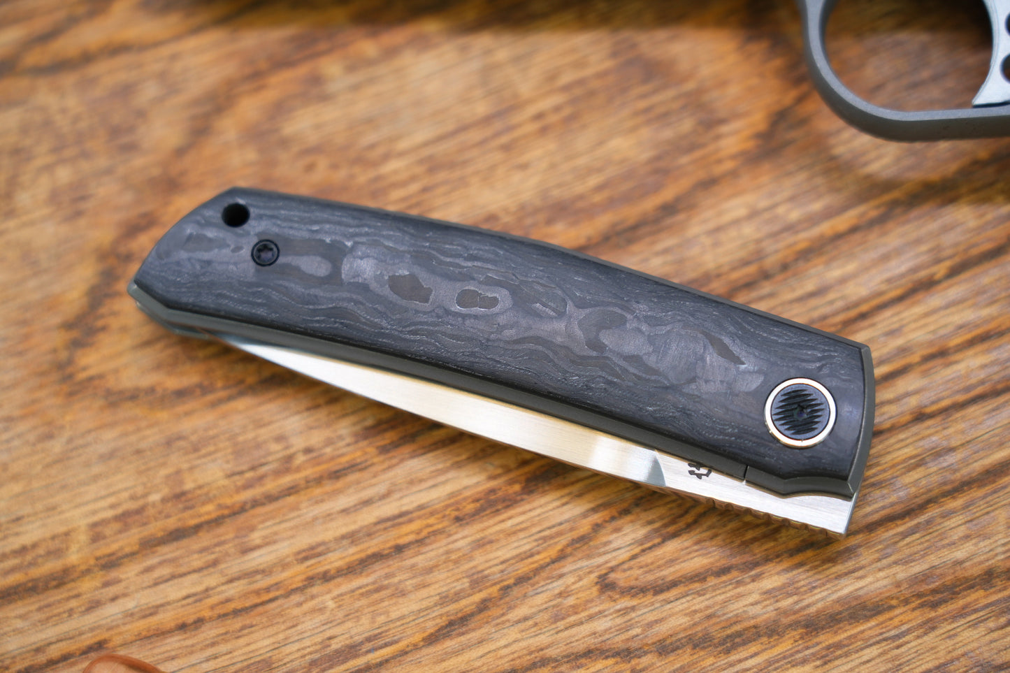 North Mountain Blade 【Guardian】Front Opening Tactical Folding Knife Handcrafted Satin Finish Marble Carbon Fiber