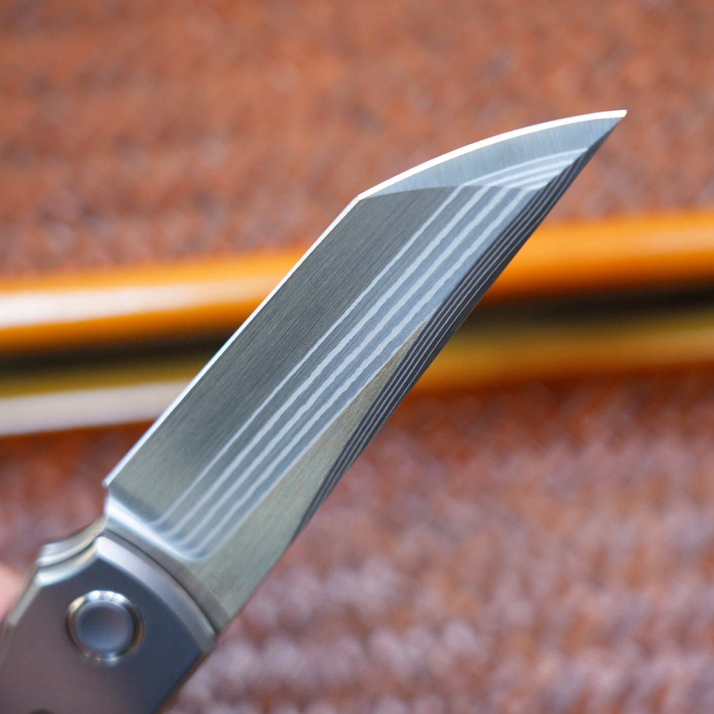 2505-B-TI-ZDP-189DM Ti Hand+Clip Custom-made salmon Damascus ZDP-189 Japanese-made steel