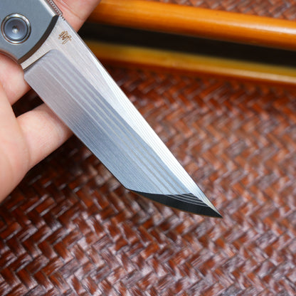 2505-B-TI-ZDP-189DM Ti Hand+Clip Custom-made salmon Damascus ZDP-189 Japanese-made steel