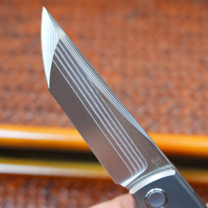 2505-B-TI-ZDP-189DM Ti Hand+Clip Custom-made salmon Damascus ZDP-189 Japanese-made steel