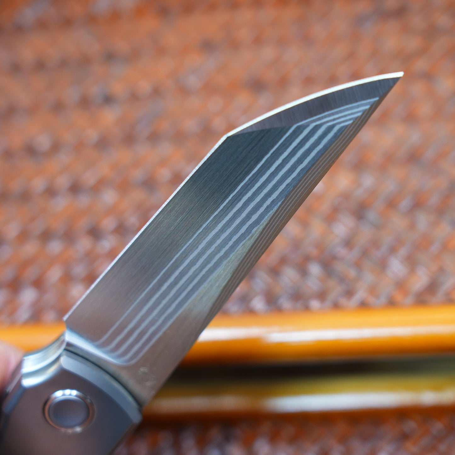2505-B-TI-ZDP-189DM Ti Hand+Clip Custom-made salmon Damascus ZDP-189 Japanese-made steel