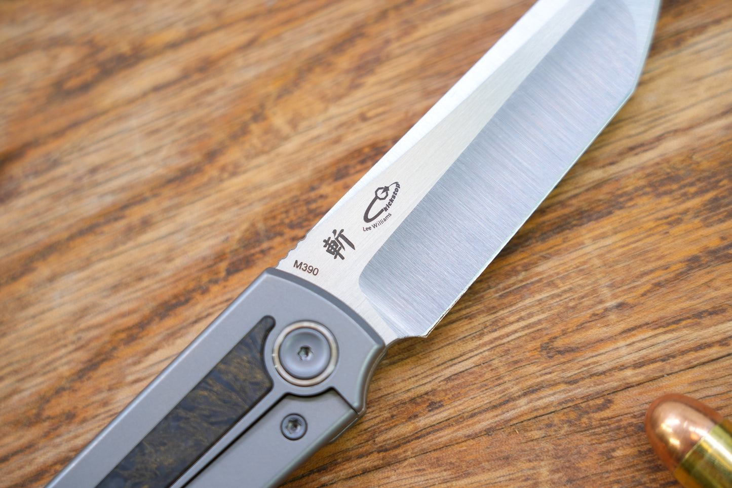 【Chop Kick Stop】Dark Matter Carbon Fiber Inlay Titanium handle M390 Blade