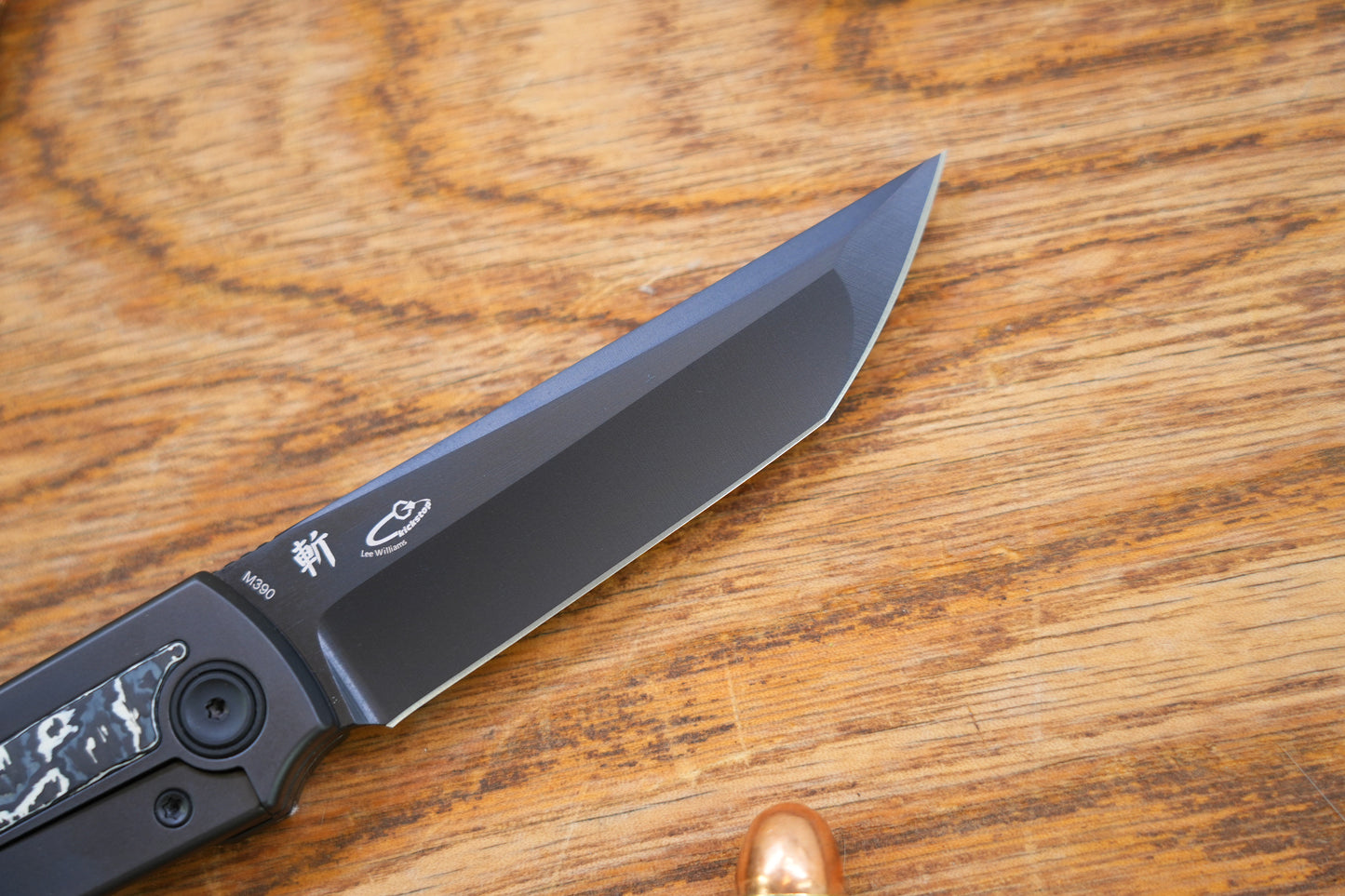 【Chop Kick Stop】DLC Ceramic carbon fiber inlay Titanium handle M390 Blade