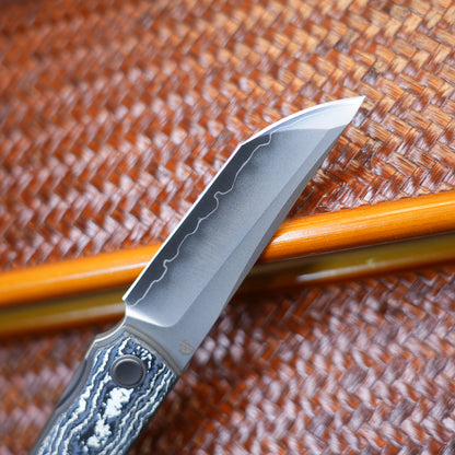 2412-WHCF CHOP 4 Front Flipper Folding Knife, Ceramic Carbon Fiber Handle, SLD San Mai Steel, Japanese-Style