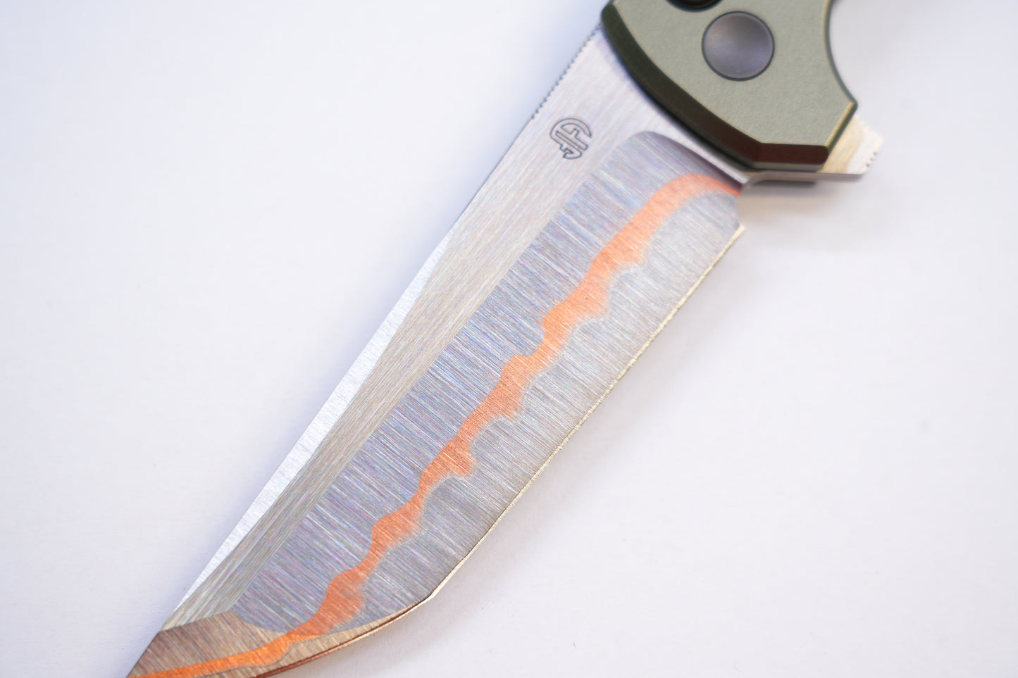 NorthMountainBlade Custom Chop2 5 Layer Forged copper blade Titanium Damascus handle