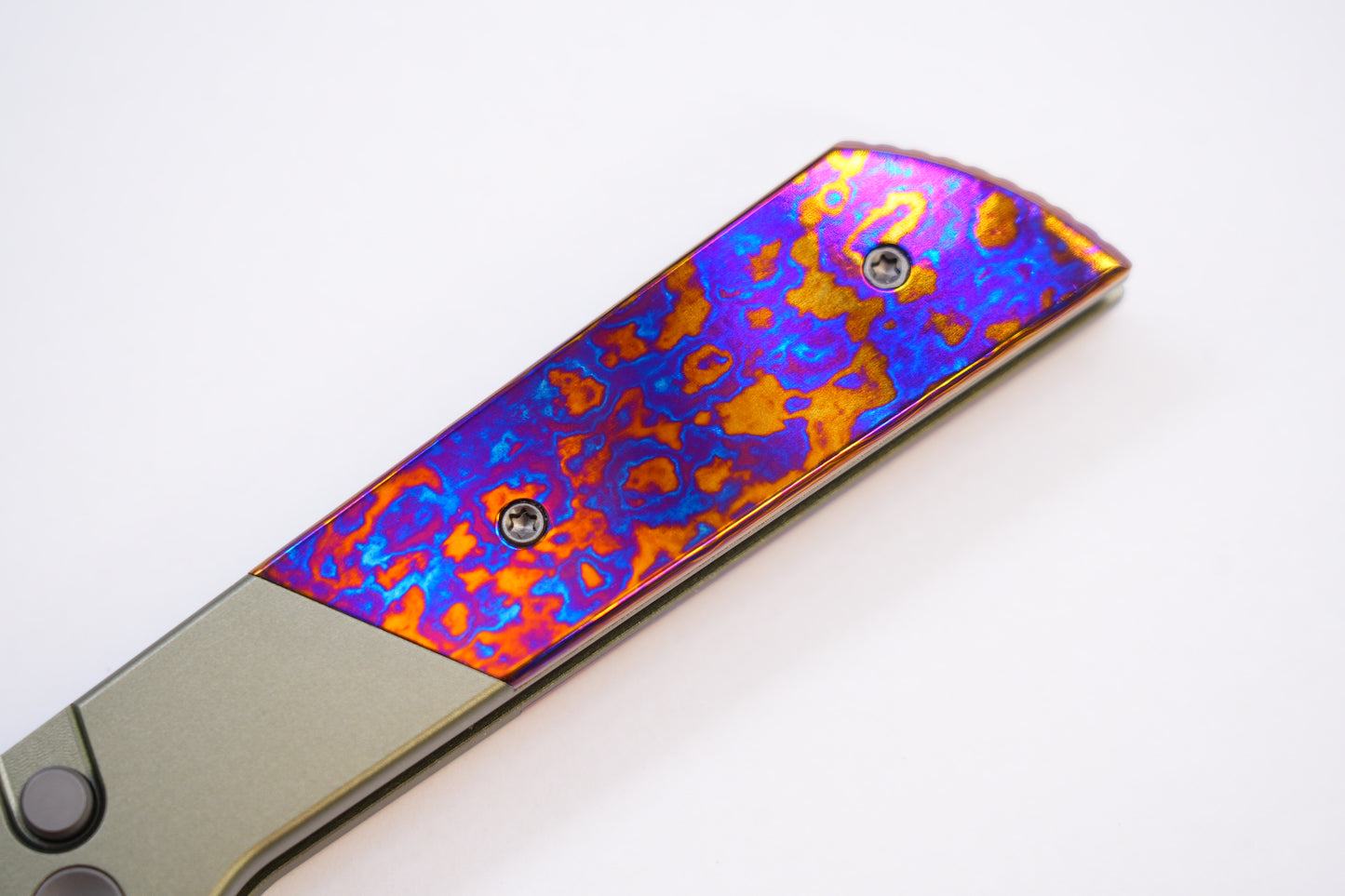 NorthMountainBlade Custom Chop2 5 Layer Forged copper blade Titanium Damascus handle