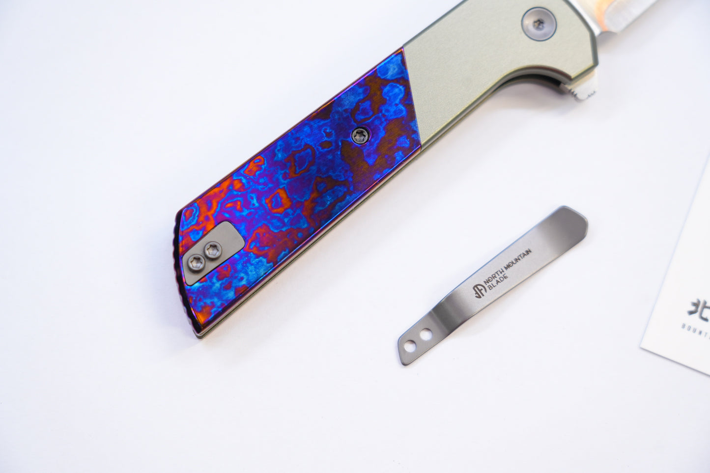 NorthMountainBlade Custom Chop2 5 Layer Forged copper blade Titanium Damascus handle