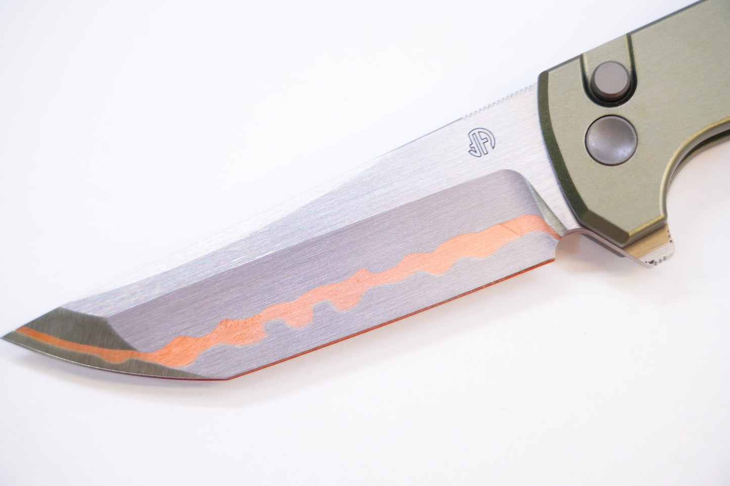 NorthMountainBlade Custom Chop2 5 Layer Forged copper blade Zirconium Titanium Damascus handle