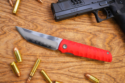2411-RED Kick Stop Chop Plus Hidden flipper Japanese style tactical tanto folding knife
