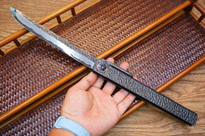 Giant Folding Knife, Higonokami Style, Hand-Forged Blade, Hand-Polished Mirror Finish, Full-Forged Handle