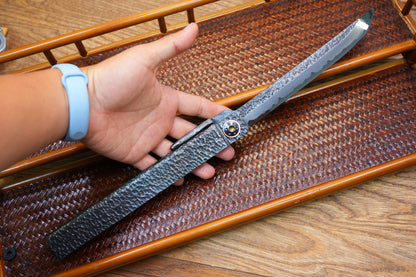Giant Folding Knife, Higonokami Style, Hand-Forged Blade, Hand-Polished Mirror Finish, Full-Forged Handle