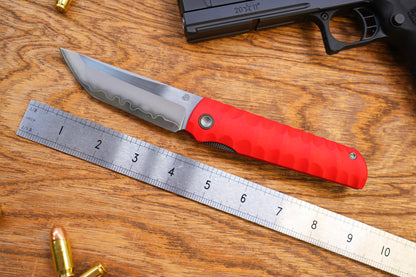 2411-RED Kick Stop Chop Plus Hidden flipper Japanese style tactical tanto folding knife
