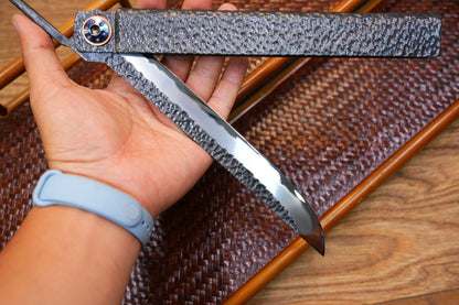 Giant Folding Knife, Higonokami Style, Hand-Forged Blade, Hand-Polished Mirror Finish, Full-Forged Handle