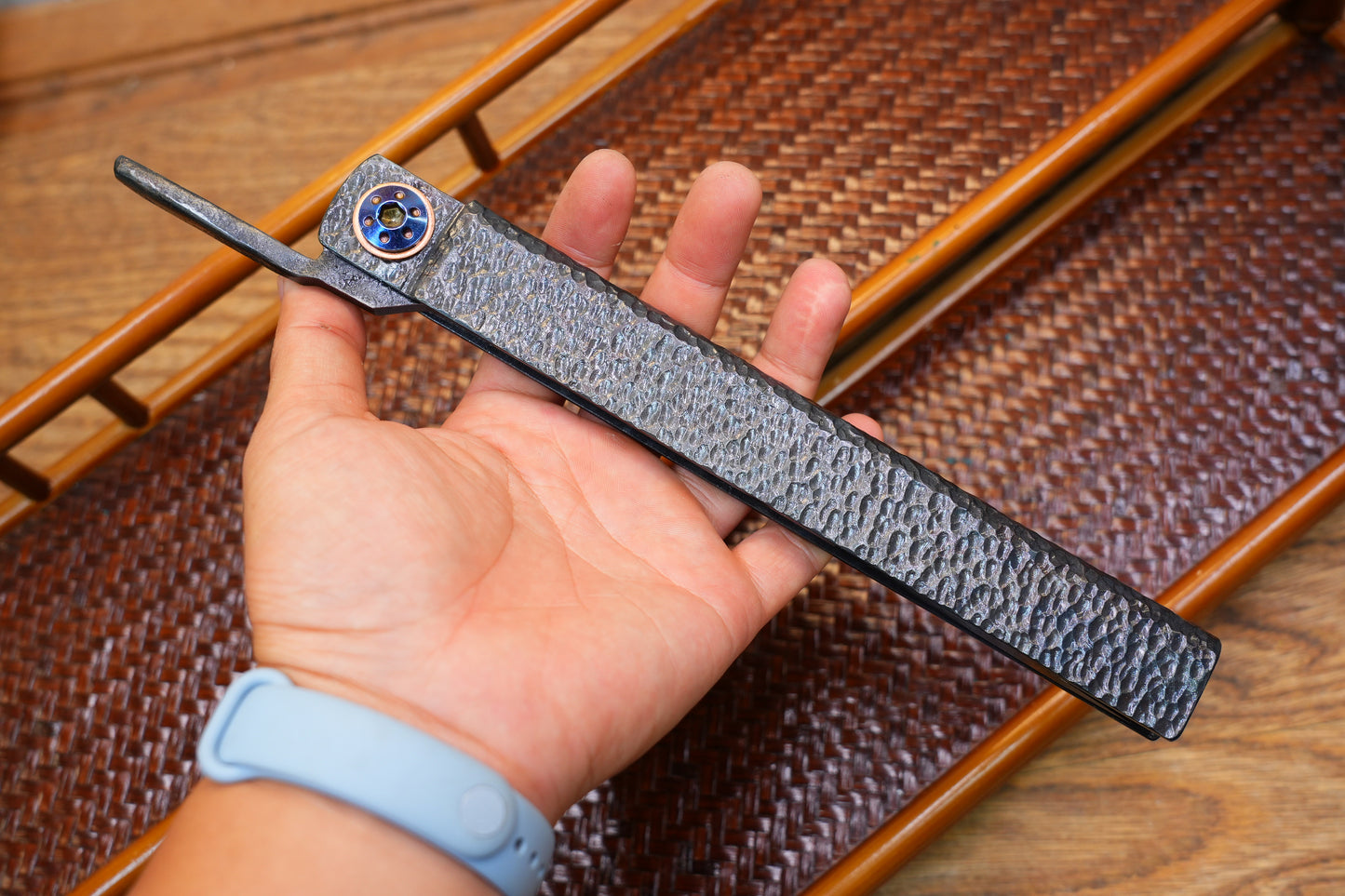 Giant Folding Knife, Higonokami Style, Hand-Forged Blade, Hand-Polished Mirror Finish, Full-Forged Handle
