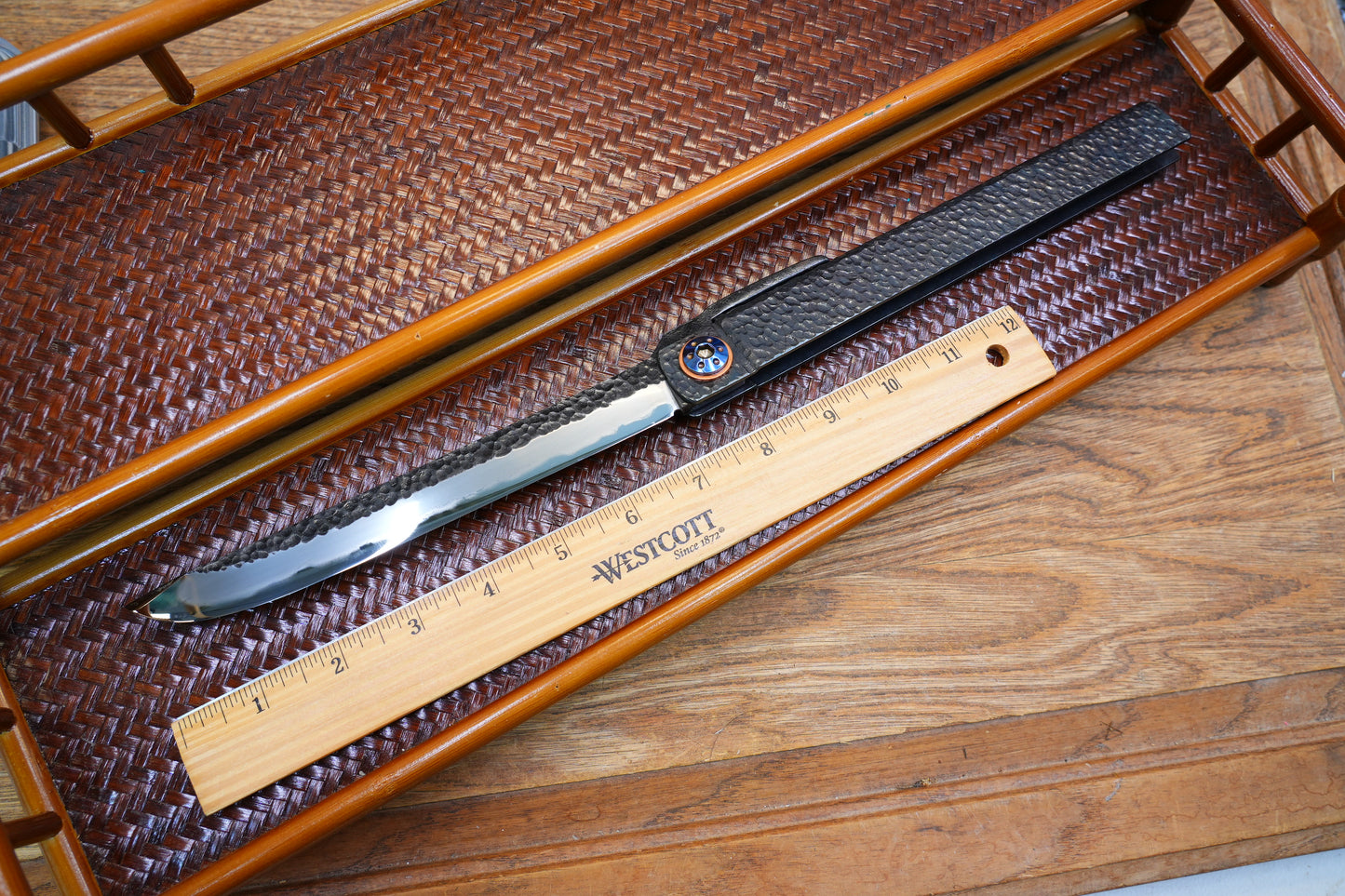 Giant Folding Knife, Higonokami Style, Hand-Forged Blade, Hand-Polished Mirror Finish, Full-Forged Handle