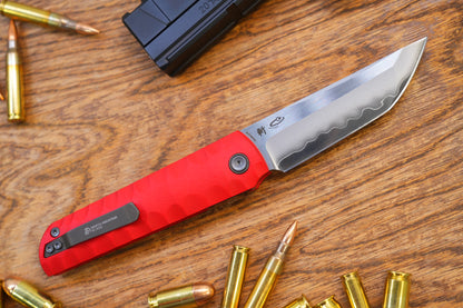 2411-RED Kick Stop Chop Plus Hidden flipper Japanese style tactical tanto folding knife