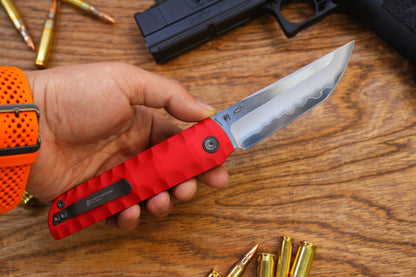 2411-RED Kick Stop Chop Plus Hidden flipper Japanese style tactical tanto folding knife