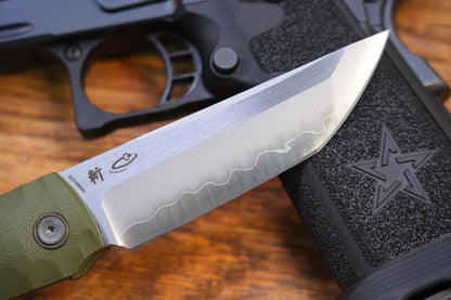 2411-GR Kick Stop Chop Plus green Hidden flipper Japanese style tactical tanto folding knife