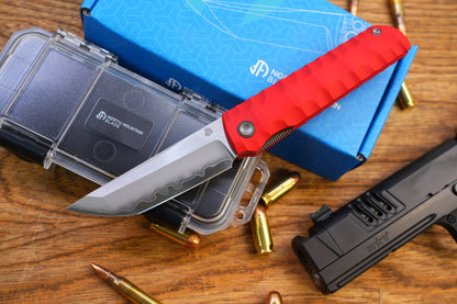 2411-RED Kick Stop Chop Plus Hidden flipper Japanese style tactical tanto folding knife