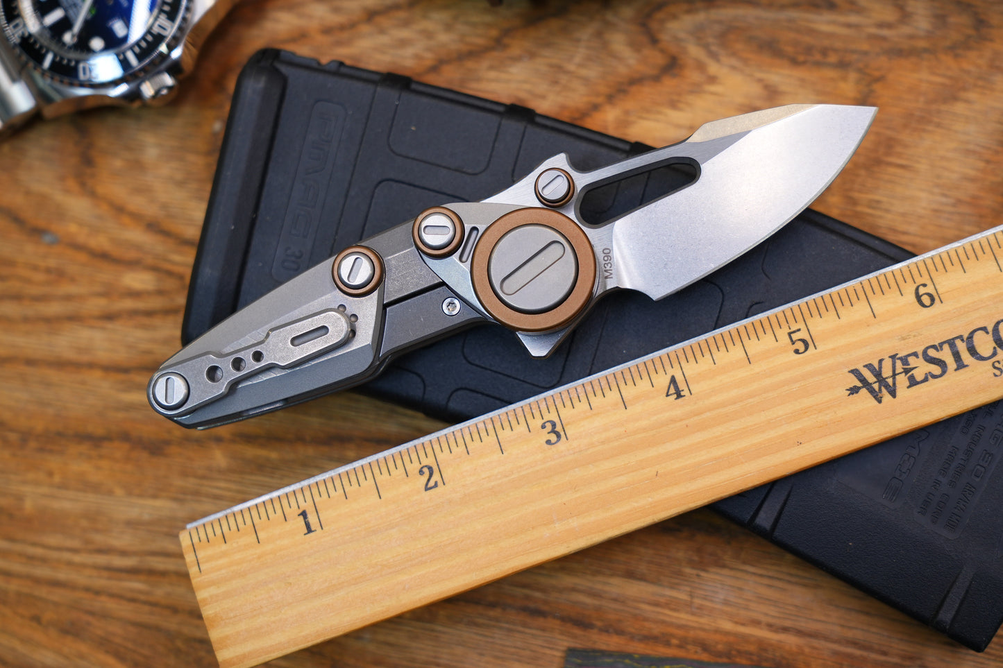 NOC Knives Mechanical Folding Knife Titanium Handle M390 Blade w/ Hard Case