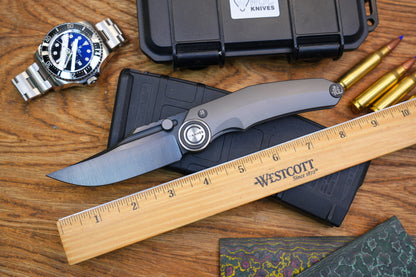 NOC Knives Premium Folding Knife M390 DLC Blade Satin Finish Titanium Handle Hand-Finished Spine