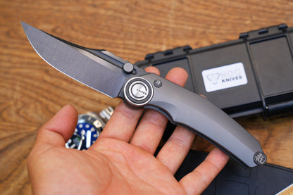 NOC Knives Premium Folding Knife M390 DLC Blade Satin Finish Titanium Handle Hand-Finished Spine