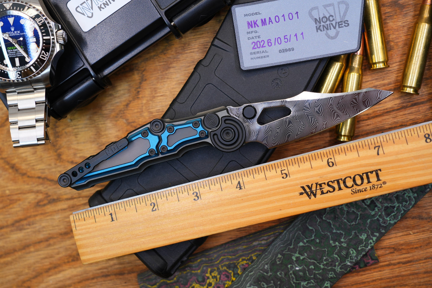 NKMA0101 Damascus NOC Knives Manual Button Lock Folding Knife 2mm Blade Aluminum PC Handle